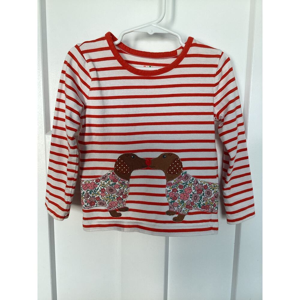 Mini Boden Girls 3-4 Red Stripped Dog Applique Cotton T-Shirt - Picture 2 of 9